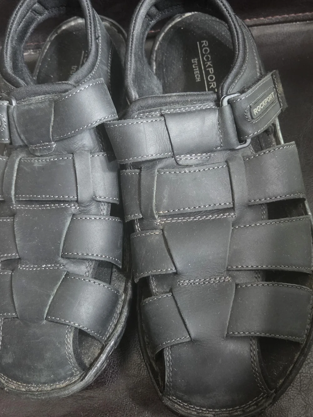 Rockport Black Leather Fisherman Sandals Mens Size 9.5